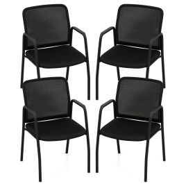 Set of 4 Office Guest Chairs with Mesh Back-Black