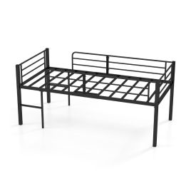 ZENOR Single Loft Bed Frame with Guardrails & Ladder-Black