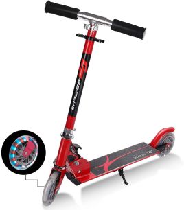 Kids Scooter - Kids Aluminum Folding Stunt Scooter with LED Wheels-Red