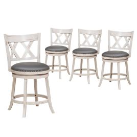 Swivel 64cm Hand-Antiqued Stool Set of 4 with Wider Padded Seat