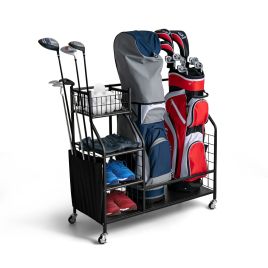Golf - Double Golf Bag Storage Rack for Garage with Lockable Universal Wheels
