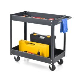 ORCLUNE 2-Tier Tool Trolley with Handle and Wheels-Black