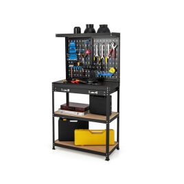 Work Bench - Tool Storage Workbench with Pegboard Shelves and Drawers-Blue