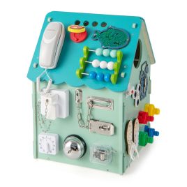 Playhouse - Wooden Busy House Toddler Learning Toy with Music Box-Blue