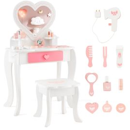 Kids Furniture - Kids Vanity Table and Stool with Removable Mirror and Drawer-White