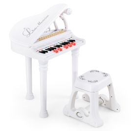 Kids Piano - 31 Keys Kids Portable Multifunctional Toy Piano with Microphone-White