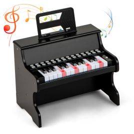 OXMEREON Wooden Kids Piano Keyboard 25 Keys Digital Piano with Music Stand Music Learning Gift for 3+ Kids-Black