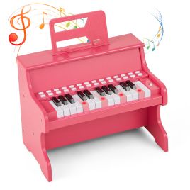OXMEREON Wooden Kids Piano Keyboard 25 Keys Digital Piano with Music Stand Music Learning Gift for 3+ Kids-Pink