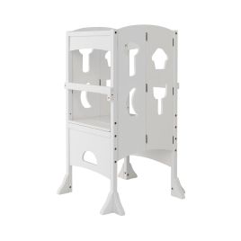 Folding Height Adjustable Kids Step Stool with Safety Latches - White