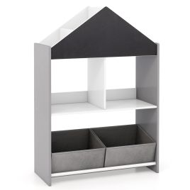 Bookcase - Wooden Kids Dollhouse Bookshelf Toy Storage Organizer with Chalkboard-Grey