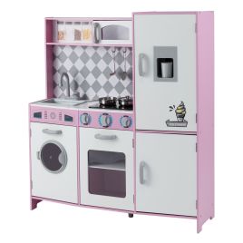 PELWICK Pretend Play Kitchen with Ice Maker and Cooking Stove for Kids-Pink