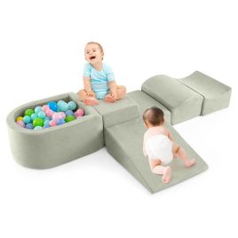 CAINUR 5-Piece Climb and Crawl Playset with Ball Pit for Kids-Green