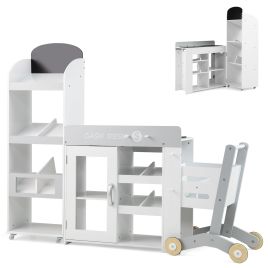 Kids Grocery Store Playset Convertible with Shopping Cart and Movable Checkout Belt-White