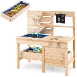 Outdoor Kids Play Kitchen with Sandbox & Storage-Natural