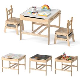 RAWMAR Kids Table and Chairs 4 in 1 Wooden Activity Desk Set (Robot Shape)-Grey
