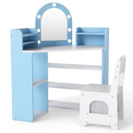 Vanity Table & Chair Set with Storage-Blue & White