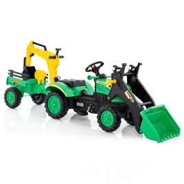 3-in-1 Kids Ride On Pedal Excavator with Detachable Trailer - Green