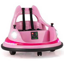 FISI 12V Kids Ride On Bumper Car with Dual Joysticks and 5 Light Effects-Pink