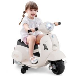 ENTY 6V Kids Ride on Motorcycle Vespa Licensed with Lights and Horn Sound-White
