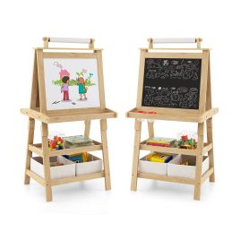 Easel - Children's Double-Sided Art Easel with Paper Roll-Natural