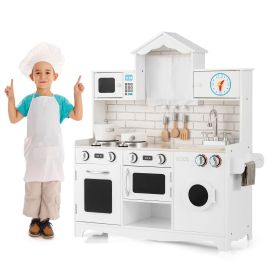 Kids Kitchen Toy - Wooden Pretend Kitchen Toys with Knobs and Open Shelf
