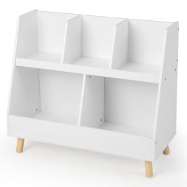 5-Cube Kids Bookshelf and Toy Organizer with Solid Wood Legs - White
