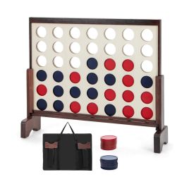 Outdoor Game - 4-in-a-row Game Set with 42 PCS Jumbo Rings and 600D Oxford Fabric Carrying Bag-Brown
