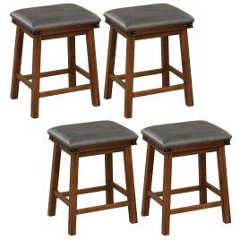 WLOR Set of 4 Backless Bar Stools with PU Seat-Brown