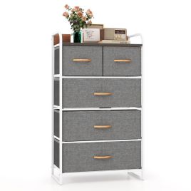 LEAF Grey Chest of Drawers - Medium-sized, 5 Drawers