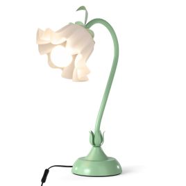 Vintage Bedside Table Lamp with Lily of the Valley Acrylic Lampshade-Green