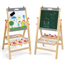 Easel - 3-In-1 Wooden Kids Easel with Double Boards and Storage Tray-Grey