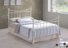 Small Double Bed - ALDERNOX 4ft Metal Bed Ivory