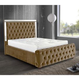 Elegance Plush Velvet Mirrored Bed - Mink in 5 Sizes