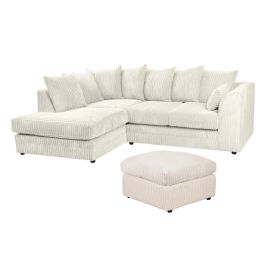 MONA Jumbo Cord 4 Seater L Shaped - Left Hand Facing Corner Sofa with Footstool - Cream