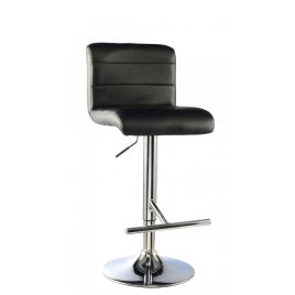 Stuttgart Chrome Swivel Adjustable Height Bar Stool Set in Black - Elegant Leather Effect 2 Pieces Set