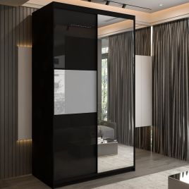 Sliding Wardrobe - MONCLER 2 Door Mirrored Wardrobe Black - 120cm