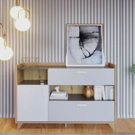 Bitternut Sideboard with 2 Drawers - White and Oak