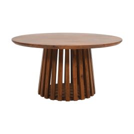 Classic Slatted Design Mango Wood Round Coffee Table - Natural Finish