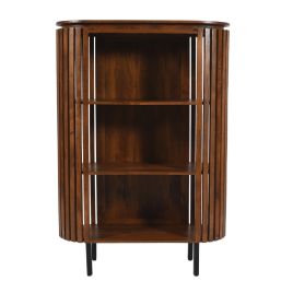 Classic Design Slatted Mango Wood Bookcase with Deeper Shelves - Walnut