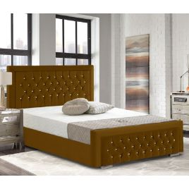 Litva Crush Velvet Bed - Mustard in 5 Sizes