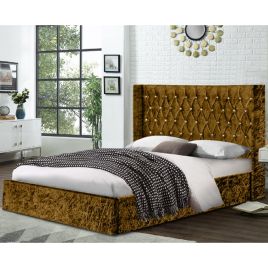 Eniya Crush Velvet Bed - Mustard in 5 Sizes