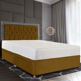 Sicillia Glitter Divan Plush Velvet Bed - Mustard in 5 Sizes
