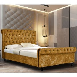 Arisa Crush Velvet Bed - Mustard in 5 Sizes