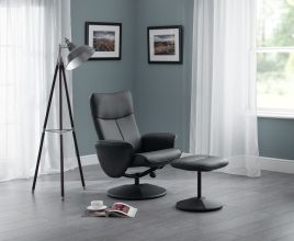 Lugano Recliner Swivel Chair & Stool - Black Faux Leather
