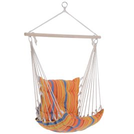 Outdoor Hammock Hanging Rope Cushioned Chair Garden Yard Patio Swing Seat Wooden Cotton Cloth (Orange)