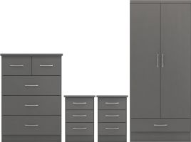 Wardrobe Set - NEWBIGGIN 2 Door Bedroom Set 3D Effect Grey 78cm