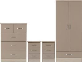 Wardrobe Set - NEWBIGGIN 2 Door Bedroom Set Oyster Gloss Light Oak Effect Veneer 78cm