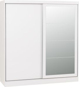 Sliding Wardrobe - NEWBIGGIN 2 Door Mirrored Wardrobe White 178.5cm