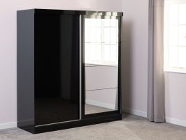 Sliding Wardrobe - NEWBIGGIN 2 Door Mirrored Wardrobe Black 178.5cm