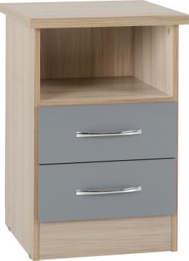 Nevada 2 Drawer Bedside - Grey Gloss Light Oak Effect Veneer